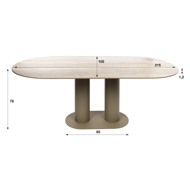 WoonStijl Eettafel Selvo 215cm - 3D travertin zand