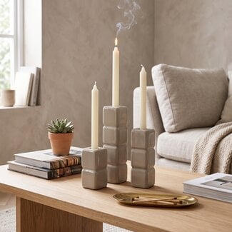 By Boo Set van 3 kandelaren Cube – taupe
