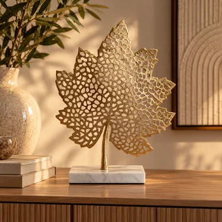 Light en Living Ornament op voet 28x8x35 cm LEAF  goud+marmer wit