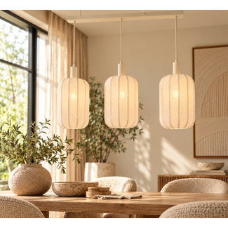Light en Living Hanglamp 3L 80x21x34 cm TUFIA linnen cream