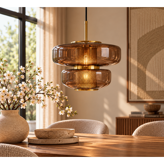 Light en Living Hanglamp Ø35x20 cm MEYARA glas bruin+goud