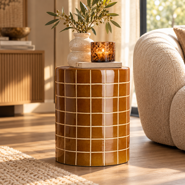 Light en Living Bijzettafel Ø33x44 cm MAUCHO keramiek cognac+crème