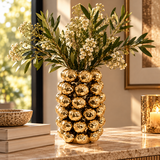 Light en Living Vaas deco Ø16x24,5 cm BUTANG keramiek metallic goud