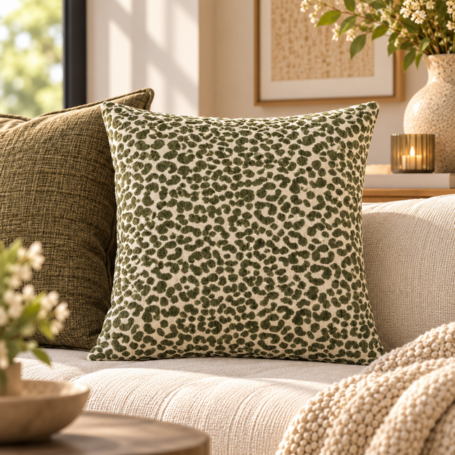 Light en Living Kussen 45x45 cm SAFFORD zand + groen