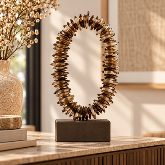 Light en Living Ornament op voet 10x22x40 cm RING creme bruin + bruin