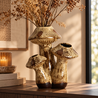 Light en Living Vaas deco 33,5x28,35x40,5 cm Paddestoel Keramiek donkerbruin + creme