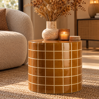 Light en Living Bijzettafel Ø42x34 cm MAUCHO keramiek cognac+crème