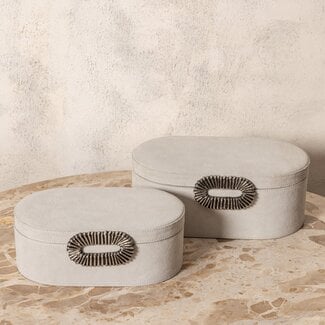 PTMD Opbergbox Hazael Beige suede set van 2 met ovale hendel