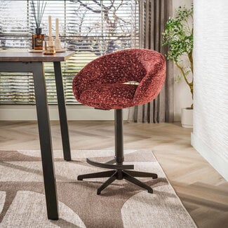 WoonStijl Barstoel Cupa Delviro bordeaux rood - Frame bruin in hoogte verstelbaar