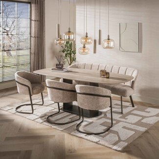 WoonStijl Eettafel Sabbia deens ovaal 215cm 3D travertin zand