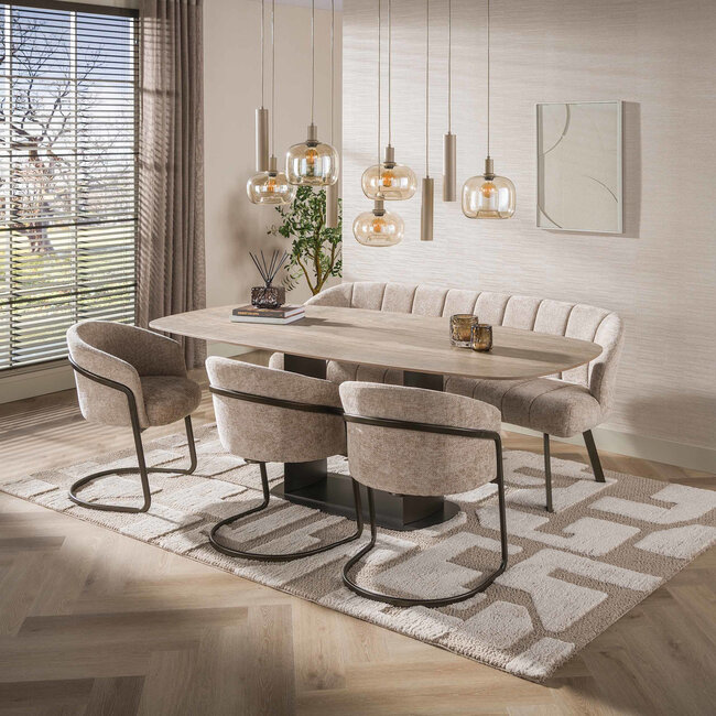 WoonStijl Eettafel Sabbia deens ovaal 215cm 3D travertin zand