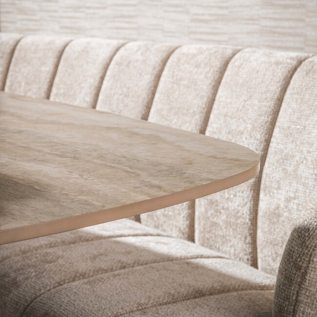WoonStijl Eettafel Sabbia deens ovaal 215cm 3D travertin zand