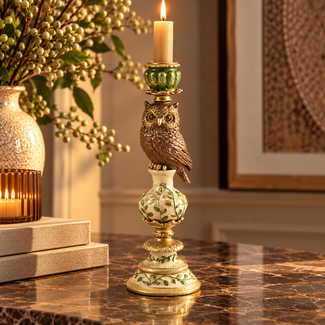 Light en Living Kandelaar Ø9x26 cm OWL groen+goud