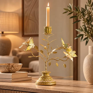 Light en Living Kandelaar 35,5x18x37,5 cm BUTTERFLY lichtroze+lichtgoud