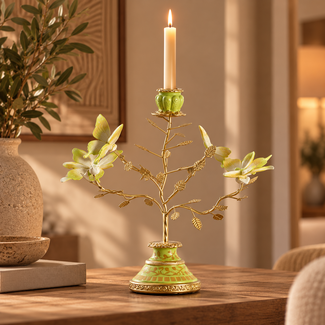 Light en Living Kandelaar 35,5x18x37,5 cm BUTTERFLY lichtgroen+lichtgoud