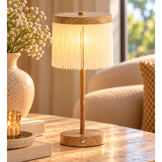 Light en Living Tafellamp LED Ø17x35 cm DINY hout print+crème