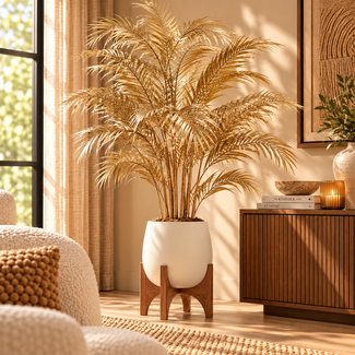 Light en Living Plant in pot PALM metallic licht goud 198 cm hoog