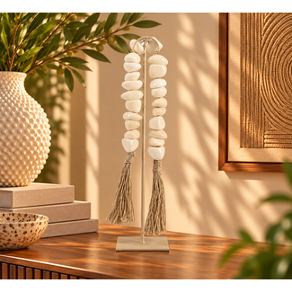 Light en Living Ornament op voet 12,5x12,5x50 cm CURTANI creme + zand