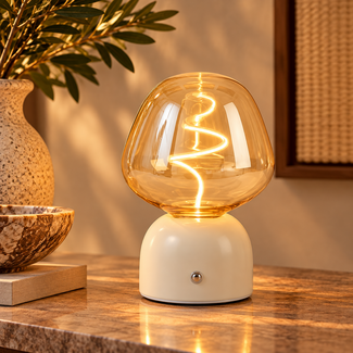 Light en Living Tafellamp LED Ø12,5x19,5 cm VAZYR crème+glas amber