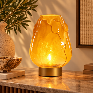 Light en Living Tafellamp Ginny LED op batterij okergeel goud 27 cm