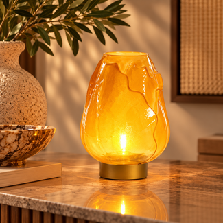 Light en Living Tafellamp Ginny LED op batterij okergeel goud 19,5 cm