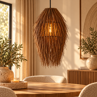 Light en Living Hanglamp Ø36x50 cm ARISCO rotan donker bruin