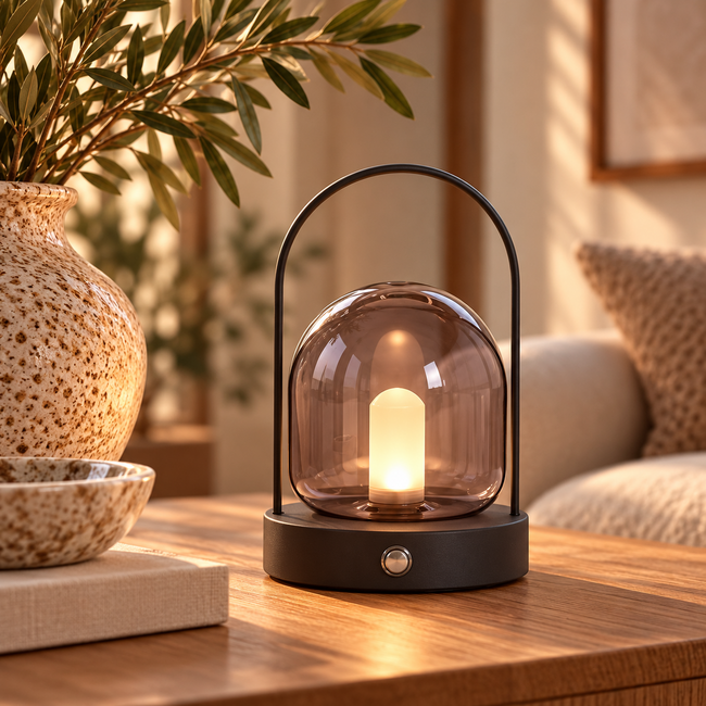Light en Living Tafellamp LED Ø12x19 cm YEREMI glas  smoke+mat zwart