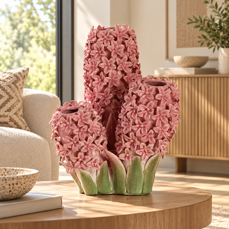 Light en Living Vaas deco 35,5x32x41 cm FLOWER keramiek roze+groen