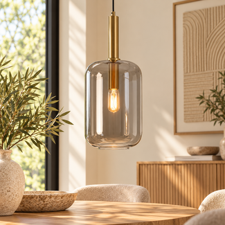 Light en Living Hanglamp LEKAR Antiek Brons & Smoke Glas