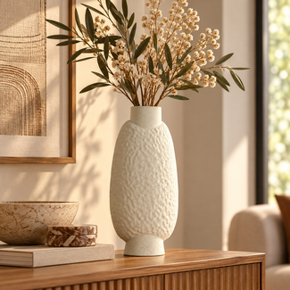 Light en Living Vaas deco 18x12x41 cm NAMTU keramiek mat crème