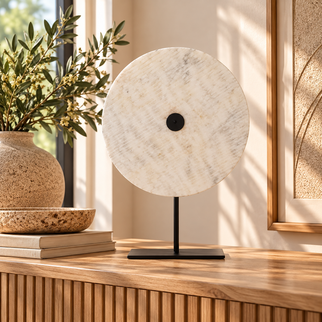 Light en Living Ornament op voet 35x12x50 cm YFKE marmer wit + mat zwart