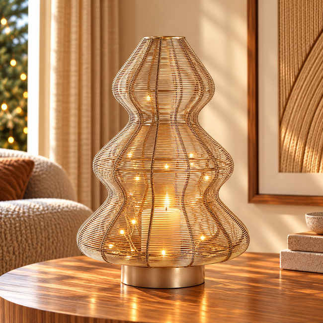 Light en Living Windlicht Ø25x35 cm CHRISTMAS TREE licht goud van Light & Living