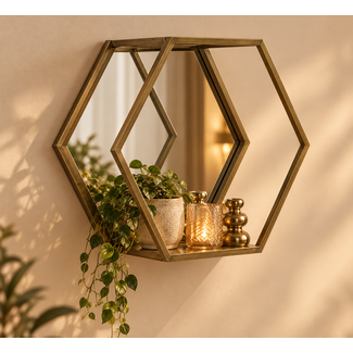 Light en Living Wandrek+spiegel  HUAL antiek brons 57x25,5x50 cm
