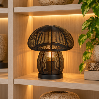Light en Living Tafellamp MUSHROOM mat zwart Ø20x24 cm