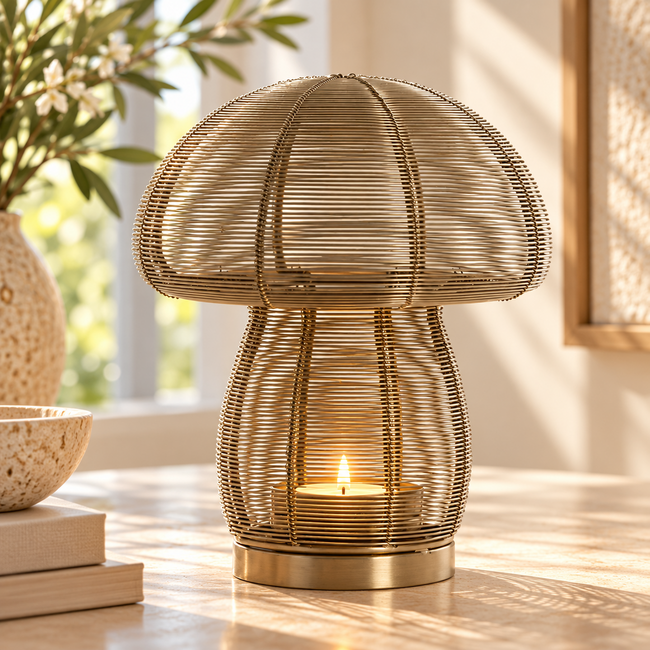 Light en Living Theelicht MUSHROOM Ø20x24 cm - Lichtgoud Metalen Windlicht