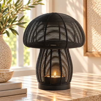 Light en Living Theelicht MUSHROOM mat zwart Ø20x24 cm