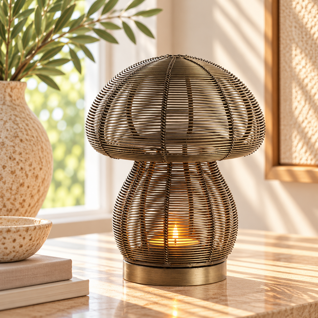 Light en Living Theelicht MUSHROOM Antiek Brons Ø15x18 cm - Sfeervol Windlicht