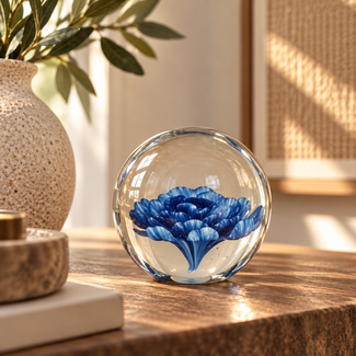 Light en Living Ornament Ø8,5x8,5 cm FLOWER glas blauw