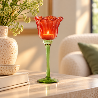 Light en Living Theelicht op voet Ø10,5x22,5 cm FLOWALY glas groen+rood