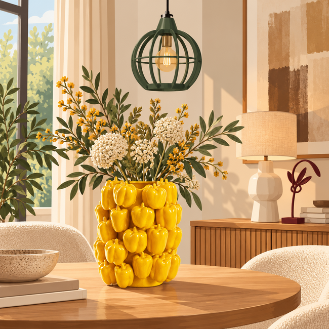 Light en Living Vaas deco 23,5x23x32,5 cm BELLPEPPER keramiek glanzend geel