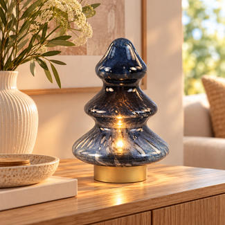 Light en Living Tafellamp LED Ø14x20 cm TREE glas donker blauw+goud