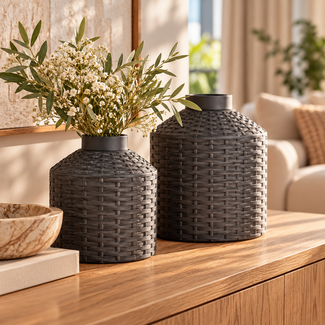Light en Living Vaas deco Ø20x22,5 cm WICK mat zwart