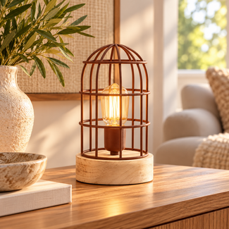 Light en Living Tafellamp Ø14,5x25 cm Carandira roest-hout