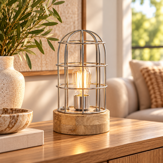 Light en Living Tafellamp Ø14,5x25 cm Carandira nikkel-hout
