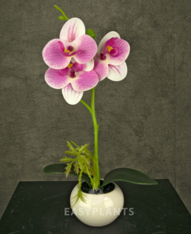 Kunstig orkidé 28 cm hvid/lyserød i potte