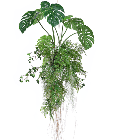 Kunstig hængeplante Monstera/Bregnekugle 100 cm XL