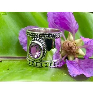 Zilveren Bali Style BOHO ring Amethist