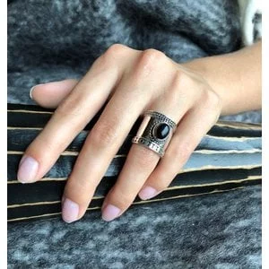 Zilveren Bali style BOHO ring Black Onyx