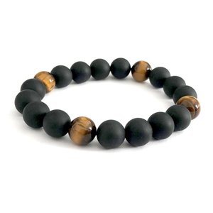 Kralen armband Matte Onyx en Tijgeroog