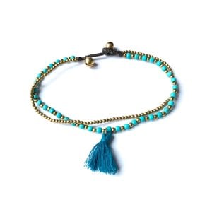 Turquoise tassel enkelbandje